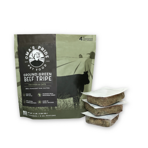 Oma's Pride Ground Green Beef Tripe 3 lb. bag (8oz Portion Packs)