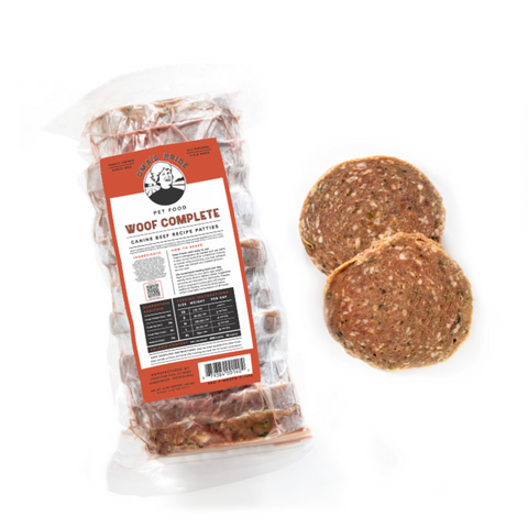 Woof Complete Canine Beef Mix Patties small or large cases avail.