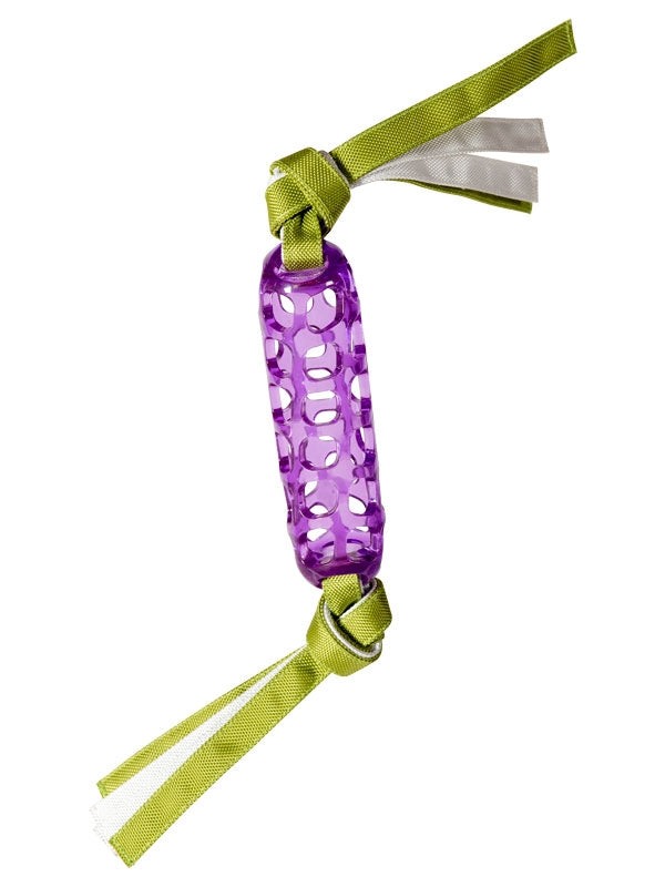 Hero soft rubber treat cylinder with knotted streamer