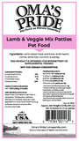 Lamb & Veggie Mix -  4oz Patties 10lb box  approx (40)